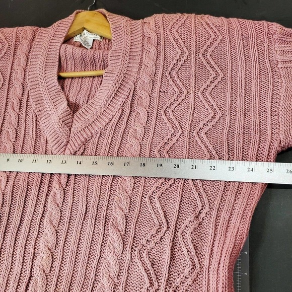 Vintage Casual Corner 80's Chunky Knit Ribbed V-Neck Pink Sweater Size Large - Picture 7 of 8
